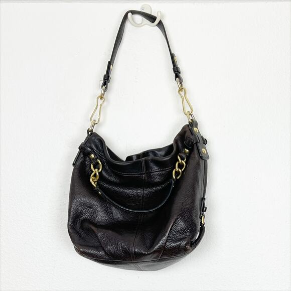 Coach Large Brooke Pebbled Leather Shoulder Hobo Bag Brown Black - Picture 2 of 11